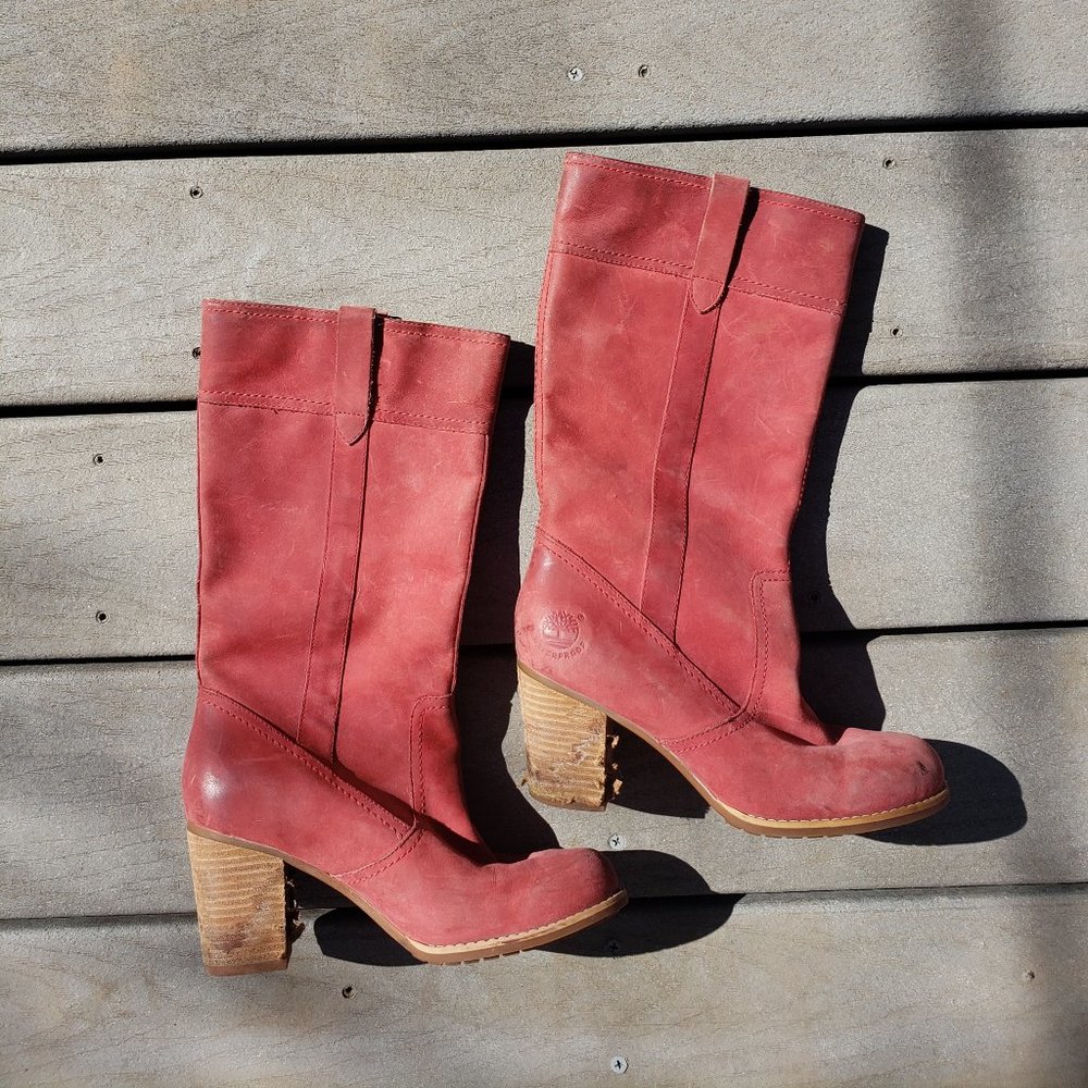 Red timberland heeled boots, one of a kind - sample